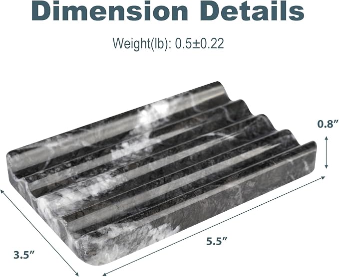 Karibiber Marble Soap Dish, Bar Soap Holder Shower, Black Soaps Bathroom Saver with Water Ripple Design, Easy Cleaning Natural Stone Sponge Holder for Kitchen Sink, Executive Jewelry Ring Tray