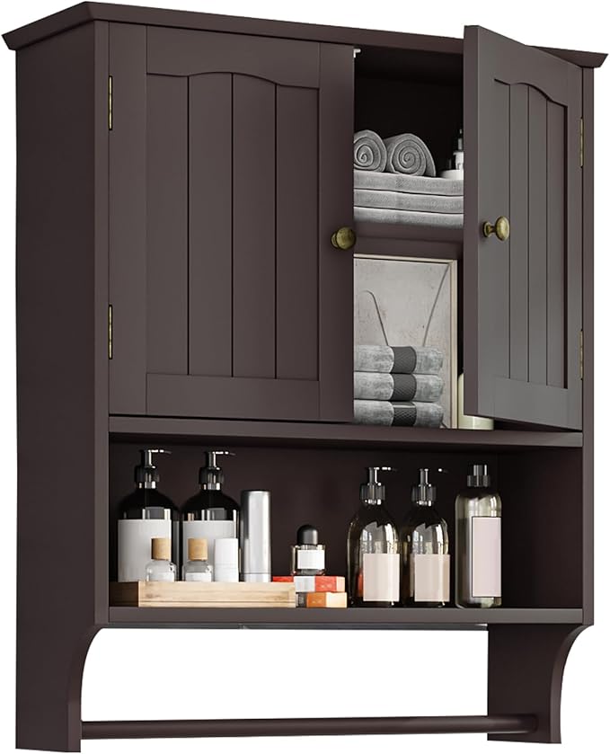 Bathroom Cabinet, Bathroom Wall Cabinet with 2 Doors and Adjustable Shelf, Wooden Medicine Cabinets Wall Mount, Over the Toilet Storage