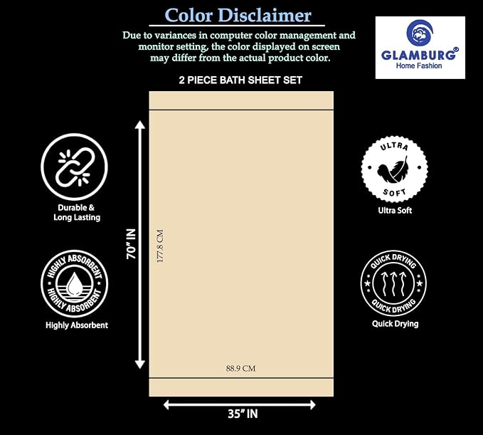 GLAMBURG Premium Cotton Oversized 2 Pack Bath Sheet 35x70-100% Pure Cotton - Ideal for Everyday use - Ultra Soft & Highly Absorbent - Machine Washable – Tan