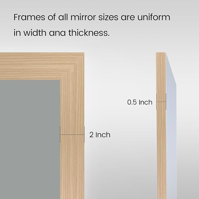 Bathroom Mirror, 60" X36" (Oak Wood Grain) | Metal Frame Mirror for Wall, HD Reflection, Anti-Rust, Horizontally/Vertically, Suitable for Bathroom, Farmhouse, Entryway