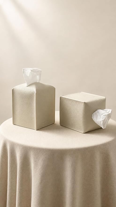 Premium PU Leather Tissue Box Holder - Elegant Hotel-Style Tissue Box Cover for Home, Office & Car Décor, Tissues Cube Organizer for a Natural & Classic Look(Beige 2 Pack)