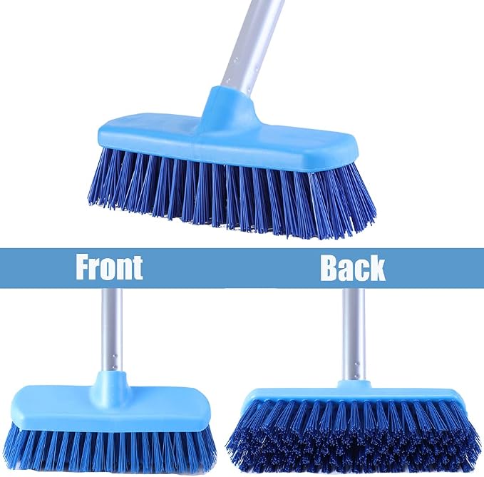 YONILL Deck Scrub Brush with Long Handle for Indoor and Outdoor Cleaning | Stiff Bristle Scrubbing Brush, 50" Adjustable Handle, Floor Scrubber Brush for Bathroom, Shower, Tile Floors, Garage, Patio