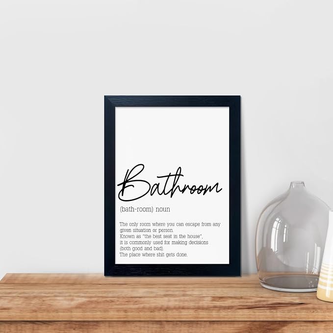 Black and White Bathroom Wall Art, Bathroom Quotes Wall Decor, Small Modern Rules Wall Art, Black Framed Canvas Artworks for Wall