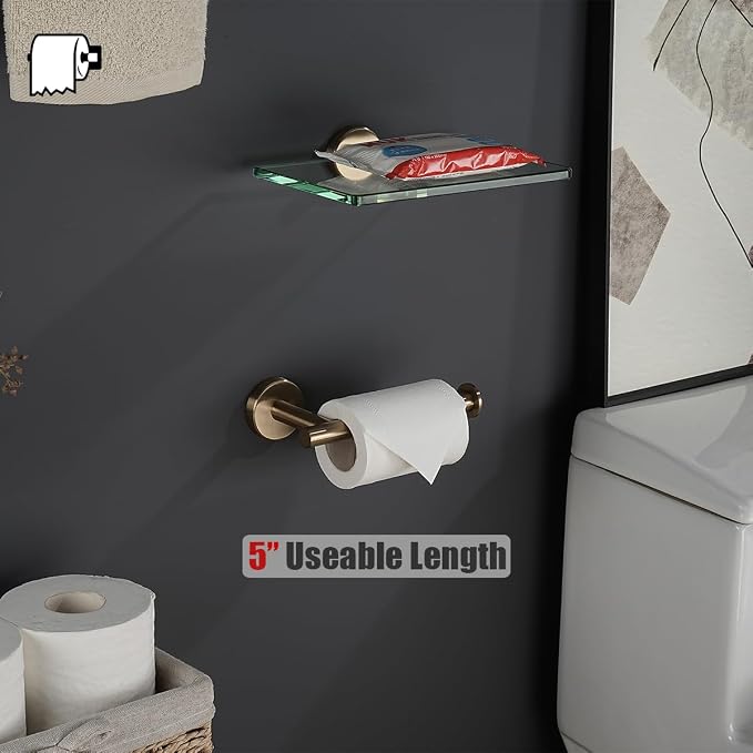 JQK Champagne Bronze Toilet Paper Holder, 5 Inch Tissue Paper Dispenser for Bathroom, 304 Stainless Steel Thick 0.8mm Wall Mount, TPH120-CB
