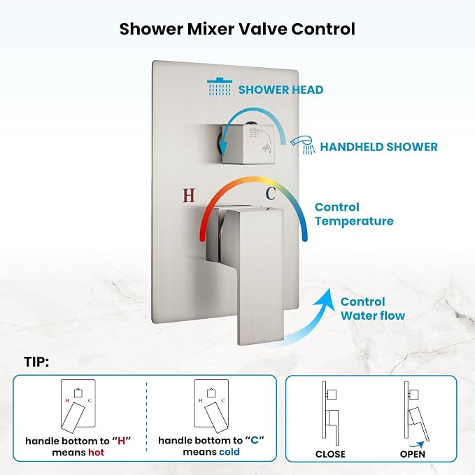gotonovo Shower Faucet Set with Handheld Spray Brushed Nickel,8'' Head | SUS304 Rainfall Shower Head and Handle Set System Fixture,Pressure Balance Valve Trim Kit,Single Handle,Wall Mount,All Metal