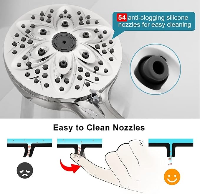 6-Setting Shower Head with Handheld, JDO High Pressure Hand held Shower Head, 4.7 Inch Chrome Detachable Showerhead Set with 59 Inch Stainless Steel Hose and Adjustable Showerhead Holder