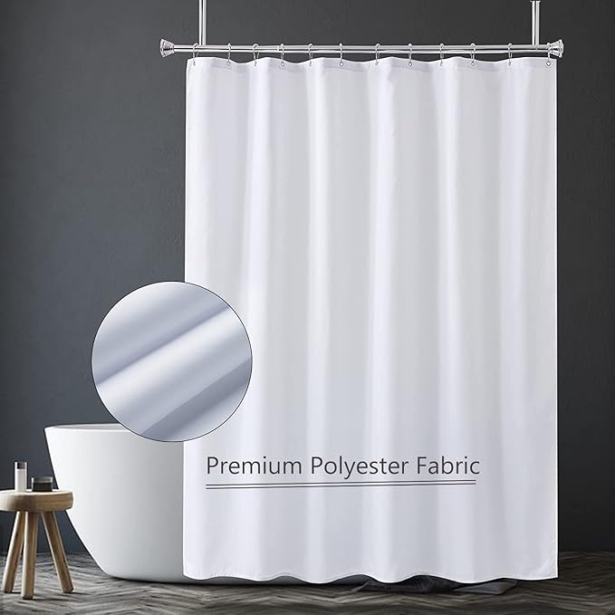 LLSCL White Fabric Shower Curtain Liner with Bottom Counterweight, Waterproof Hotel Quality, 72 x 72 Machine Washable