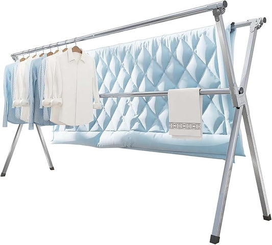 Vikaqi Clothes Drying Rack 79" Folding Indoor Outdoor, Drying Rack Clothing | Collapsible, Foldable Laundry Drying Rack, Heavy Duty Stainless Steel Clothesline, Garmet Rack, 20 Hooks 12 Clips