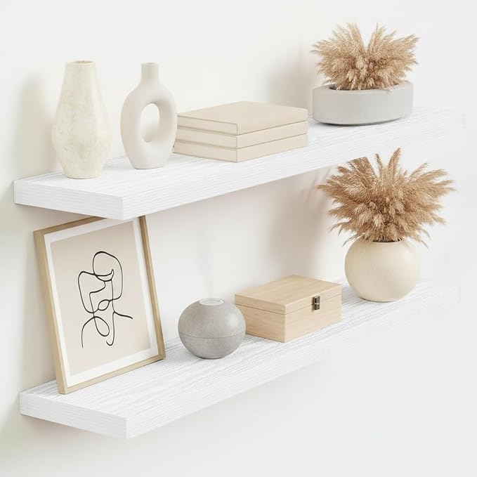 Vivelove Floating Shelves 9 inch Deep 36”Long Set of 2, White | Easy Install With Hardware, 1.5" Thick, Invisible Brackets, Wall Mounted, No Sagging, For Any Room