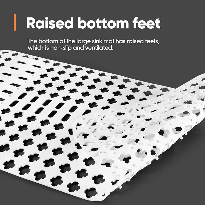 Moryimi Silicone Sink Mat 25"x13", White Silicone Sink Mats and Protectors | Silicone Sink Protector with Cutout Drain Holes for Kitchen Farmhouse Stainless Steel Ceramic Sink