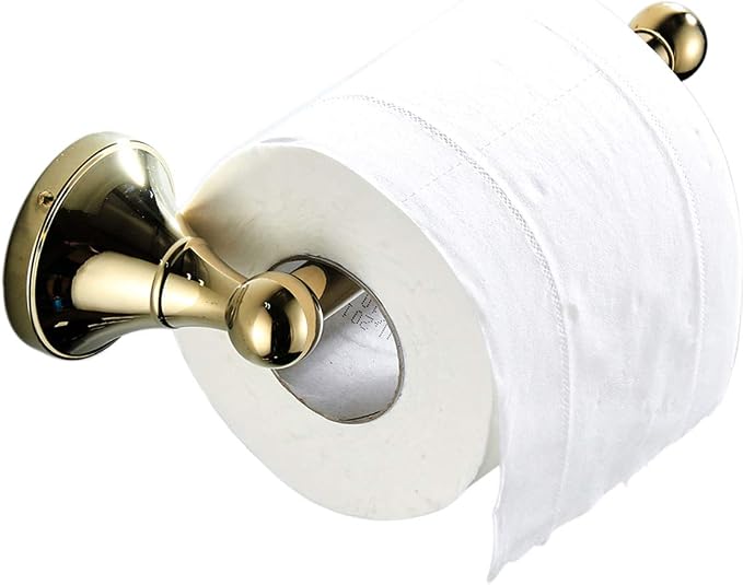Flybath Toilet Paper Holder Brass Polished Gold Wall Mount for Bathroom | Rust-proof, Heavy Duty, Sturdy, Easy to Fit, Vintage Shiny Gold Loo Roll Holder, Paper Tissue Storage, Bathroom Accessories