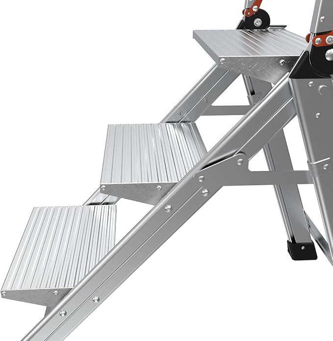 Little Giant Jumbo Step 3-Step Foldable 2.2 ft Aluminum Stool, 11903 | Foldable Aluminum Step Stool, Extra-Wide Stair-Like Treads, Rotating Handrail, Tool Tray, 375 lbs. Weight Capacity
