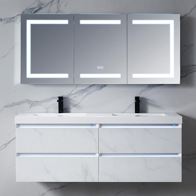 Blossom LED Lighted Bathroom Medicine Cabinet Mirror, Defogger, 60x26 | Bathroom Storage Cabinet, Medicine Cabinets Organizer, Vanity Mirror with Storage, Recessed/Surface Mount, Adjustable Shelves