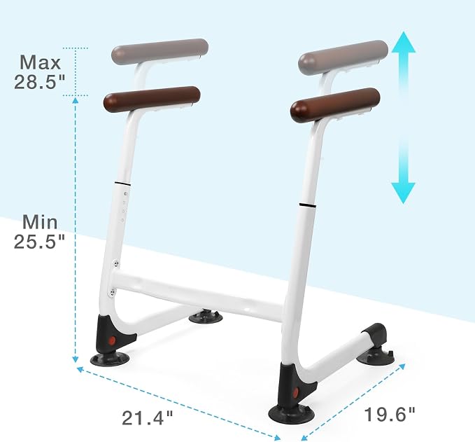 Toilet Safety Rails, Stable Toilet Handles for Elderly and Disabled with 4 Suction Cups, Adjustable Height Toilet Rails for Seniors with, Toilet Assist Rails Handrails Up to 350 LBS, Brown Color