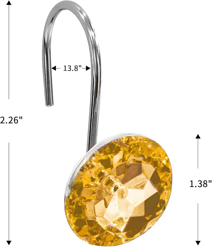 Crystal Diamond Round Shower Curtain Hooks Rings for Bathroom,Gold,12PCS | Acrylic Decorative Rhinestones Bling Shower Hooks Rings,for Bathroom Curtains Rod,Gem Metal Rust Proof Shower Hangers