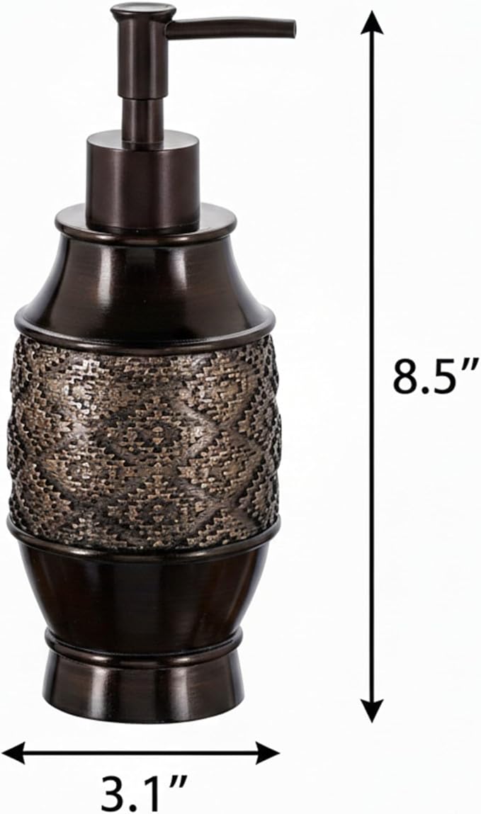 Creative Scents Dublin Brown Bathroom Soap Dispenser Set of 2 | Decorative Resin 8 Oz. Hand Soap and Lotion Dispenser Bottles with Matching Pumps - Bathroom Countertop Accessories Decor