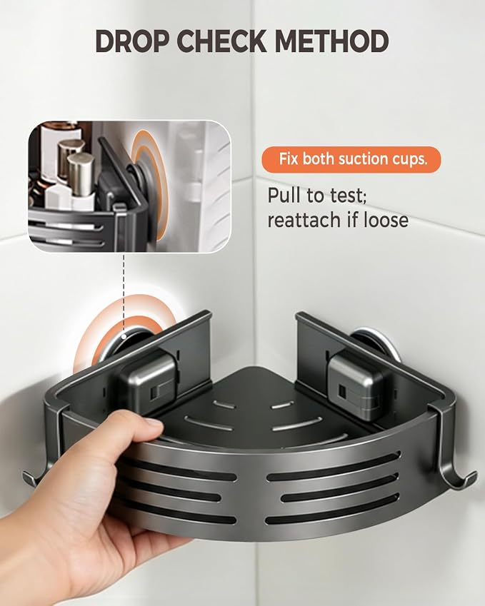 Conworld Corner Shower Caddy Suction Cups, No-Drilling Corner Shower Shelf | No Drilling, No Wall Damage, Aluminum, Rustproof, Suitable for Ceramic Tiles and Glass Walls