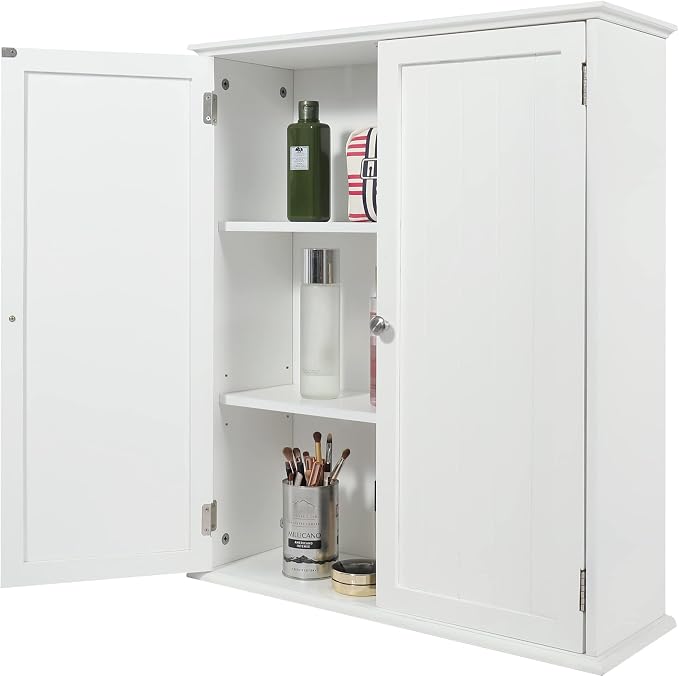 27.6in Length Bathroom Cabinet Wall Mounted | Over Toilet Storage Cabinet with 2 Doors and Adjustable Shelves,Wood Medicine Cabinet for Bathroom, White