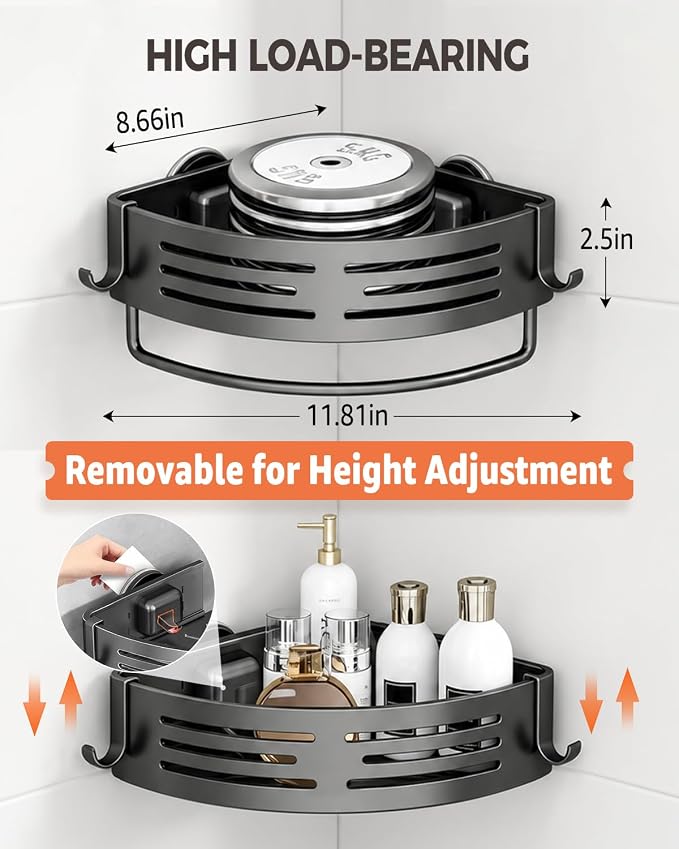 Conworld Corner Shower Caddy Suction Cups, No-Drilling Corner Shower Shelf | No Drilling, No Wall Damage, Aluminum, Rustproof, Suitable for Ceramic Tiles and Glass Walls
