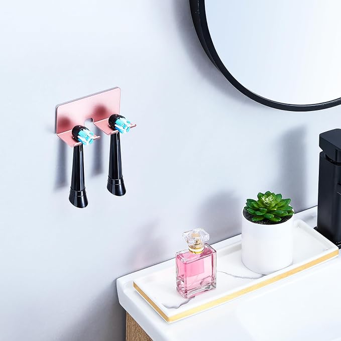 Electric Toothbrush Head Holder, Toothbrush Holders Wall Mounted, Electric Toothbrushs Holder, Bathroom Shower Tooth Brushing Holder, Tooth Brush Head Holder Organiser (Rose Gold, Small)