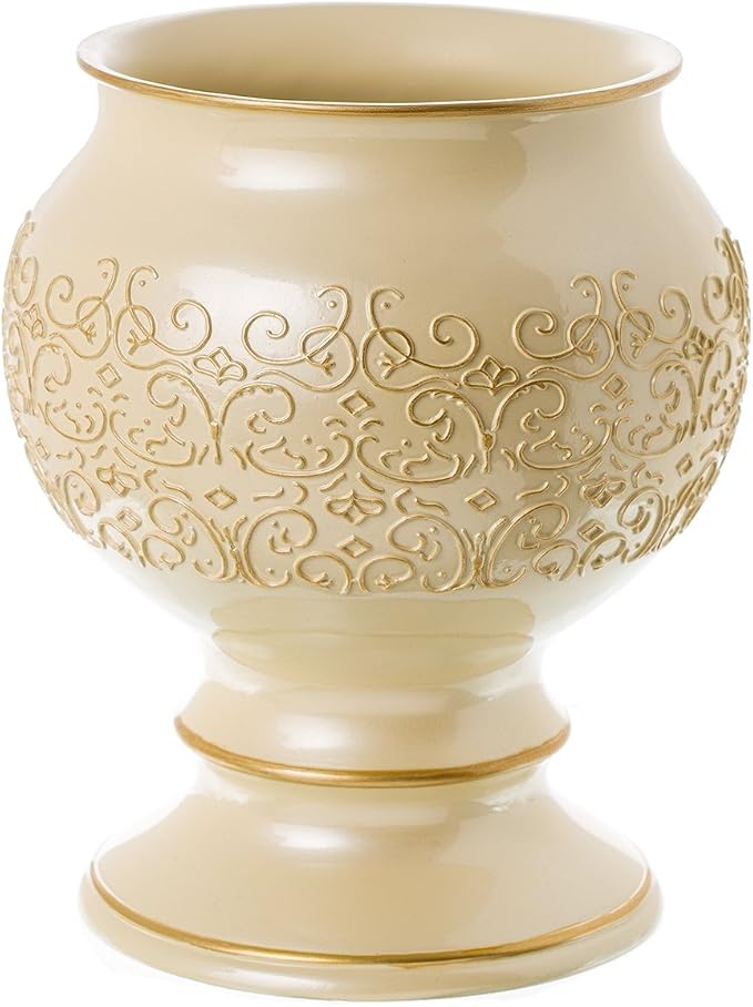 Creative Scents Shannon Bathroom Trash Can 1.05 Gal / 4L – Decorative Wastebasket - Durable Resin Waste Paper Basket - Space Friendly Bath Dust Bin, Gold and Beige Bathroom Accessories