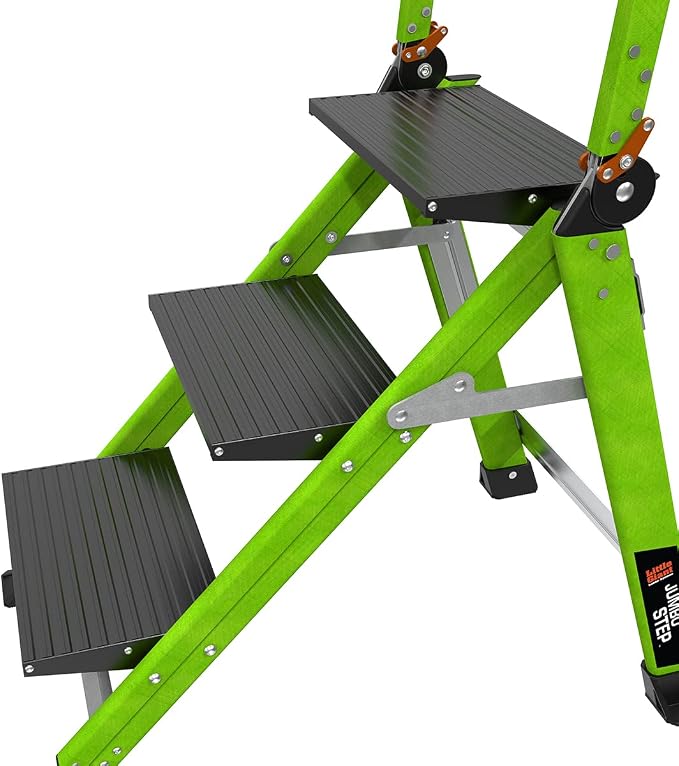 Little Giant Jumbo Step 3-Step Foldable 3 ft Fiberglass Stool, 11933 | Foldable Non-Conductive Fiberglass Step Stool, Extra-Wide Stair-Like Treads, Rotating Handrail, 375 lbs. Weight Capacity