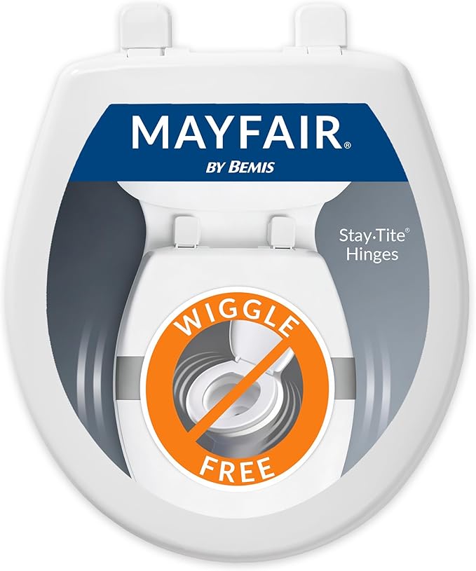 Mayfair Collins Slow Close Toilet Seat, Durable Plastic Seat with Extra Stability Bumpers and Secure Hinges, Made in USA, Round, White