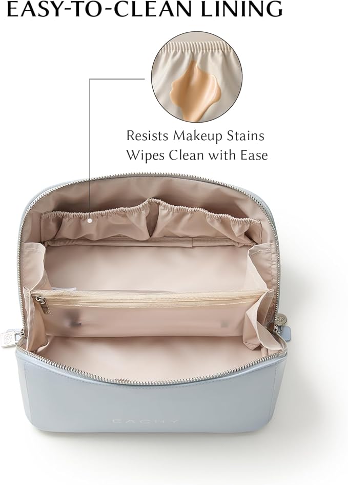 EACHY Large Capacity Travel Makeup Bag for Women, Cosmetic Pouch, Blue | Large-capacity zippered cosmetic pouch organizes makeup and toiletries as a travel makeup bag or toiletry bag for women