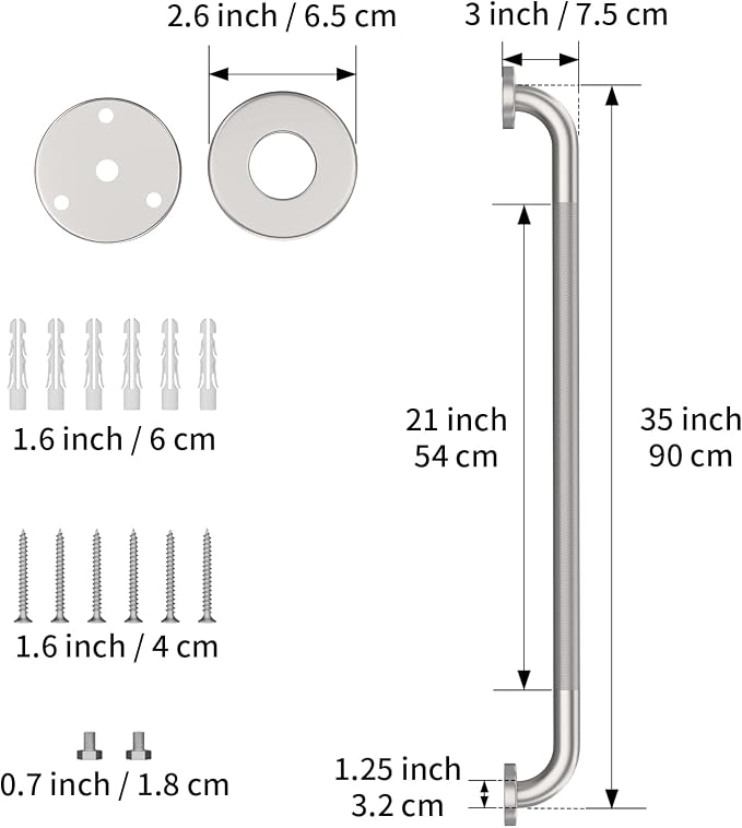 36 Inch Anti Slip Shower Grab Bar, Munzong Satin Brushed Nickel Bathroom Grab Bar, Knurled Bathroom Balance Bar,Safety Hand Rail Support Handicap Elderly Injury Senior Assist Bath Handle | Wall Mount Knurled Bathroom Balance Bar Safety Hand Rail Suppor...