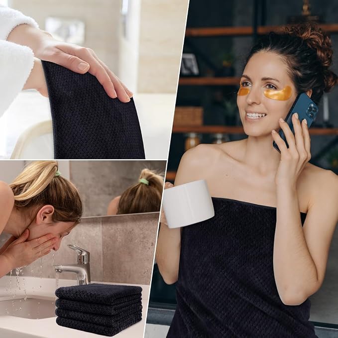 HOMEXCEL 8PK Bath Towel Set, Soft Absorbent, 2 Bath, 2 Hand, 4 Wash, Black | Light Weight, Quick Drying Towel Set for Bathroom, Gym, Hotel, SPA, Sport, Yoga, Fitness