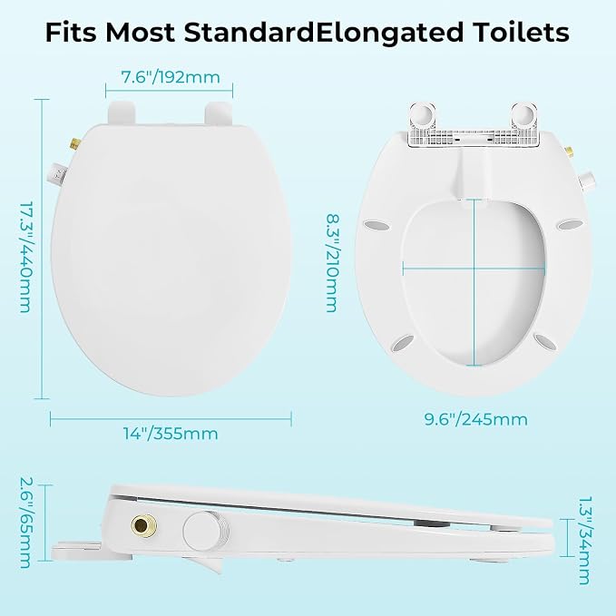 Bidet Toilet Seat,Non-Electric Quiet-Close,Fits Round Toilets,Adjustable Water Pressure and Self-Cleaning Dual Nozzles