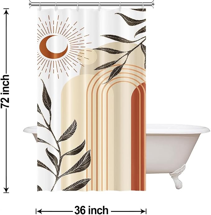Boho Moon Stall Shower Curtain with Hooks 36x72 Inch | Waterproof Small Narrow Terracotta and Beige Bathroom Curtain for Shower Stall, Machine Washable