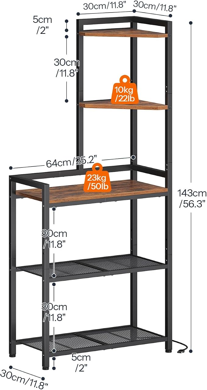 HOOBRO 5-Tier Corner Shelf Stand, Corner Shelf with LED Light, 56.3" Tall Corner Bookshelf, Display Rack Storage Organizer with Table, for Small Spaces, Living Room, Entryway, Rustic Brown BF69DCJ01