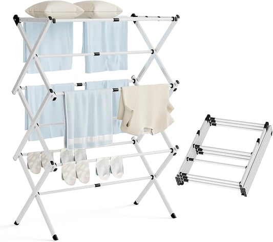 Clothes Drying Rack Collapsible,Heavy Duty Foldable Laundry Rack for Drying Clothing,3-Tier Space Saving Drying Rack Clothing for Indoor Outdoor Bathroom Apartment