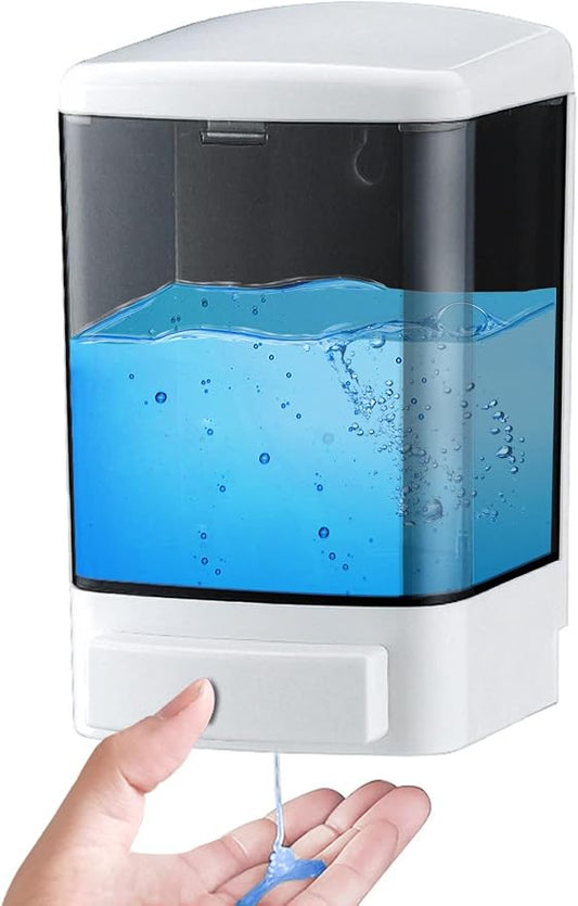 Manual Soap Dispenser Wall Mounted, 33.8oz, Bathroom Kitchen Commercial | Leak-proof Nozzle, Thin & Thick Soap Compatible, Easy to Install & Refill, Soap Level Visibility, Big Capacity, Black