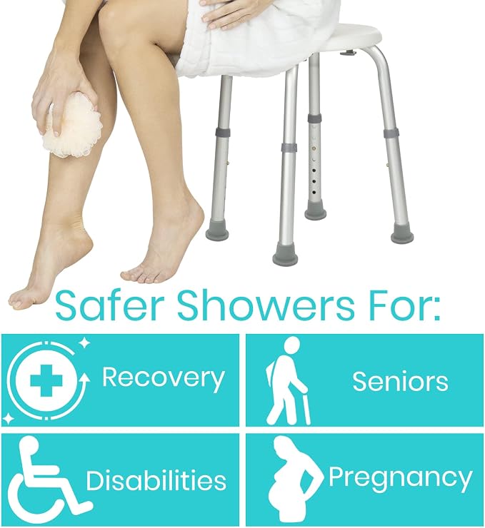 Vive Shower Stool for Inside Bath - Small, Adjustable, Plastic, Round, Non-Slip - Bathtub Seat Chair for Bathroom Safety - Waterproof Medical Universal Tub Bench for Elderly, Senior, Women, Adults | Non-Slip - Bathtub Seat Chair for Bathroom Safety - W...