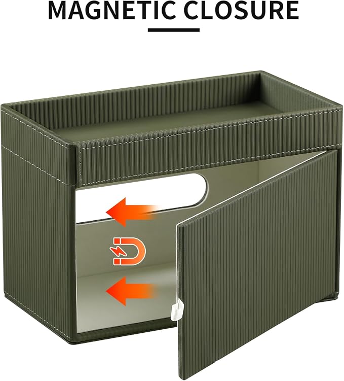 Rectangular Tissue Box Cover PU Leather Tissue Box Holder Rectangle | Magnetic Closure, Storage Tray, For All Full-Size Rectangular Tissue Box, For Bathroom NightStands Office Desk Decorative