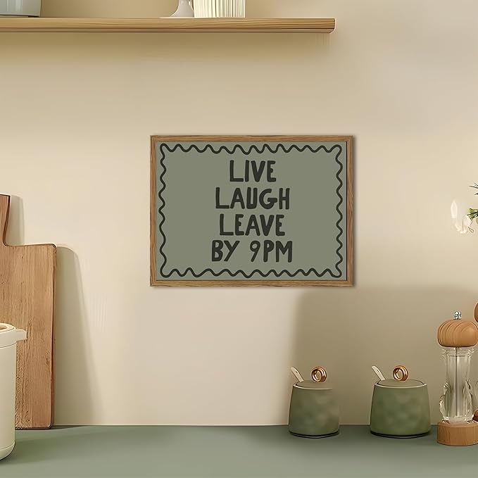 Live Laugh Leave By 9PM Wall Art Funny Quote Sign Wall Decor Picture Trendy Minimalist Dorm Poster Canvas Painting Prints for Bedroom Living Room 12x16 inch Wood Framed