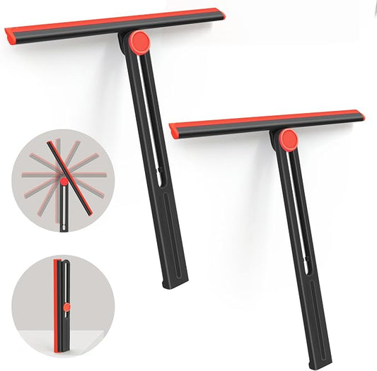 Shower Squeegee for Glass Doors with 2 Pack Multi-Purpose 360° Rotating Window Squeegees for Walls Wiper, Car Windshield, Tile, Mirrors and Kitchen, 11-Inchs