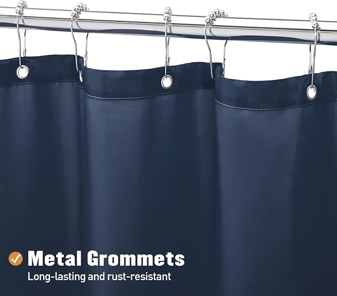 MitoVilla Stall Half Size Shower Curtain Liner, 36 x 72 Inch Fabric Bath Curtain Liner for Modern Hotel, Navy Blue Shower Liners, Washable & Water Repellent