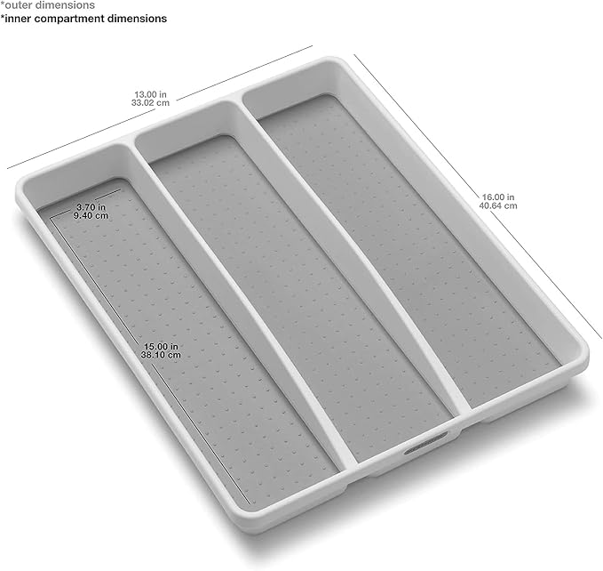 madesmart Classic 3 Compartment Utensil Tray, White | non slip feet, rounded corners, soft grip lining, wide channels, spatulas whisks tongs, ladles serving spoons, woman owned