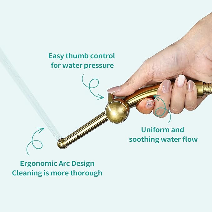 BARROCK Bidet Sprayer for Existing Toilet, Advanced Handheld Ergonomic Jet Spray Set with Precision Water Pressure Control for Muslim Shower/Feminine Hygiene/Pet Cleaning, Brushed Gold