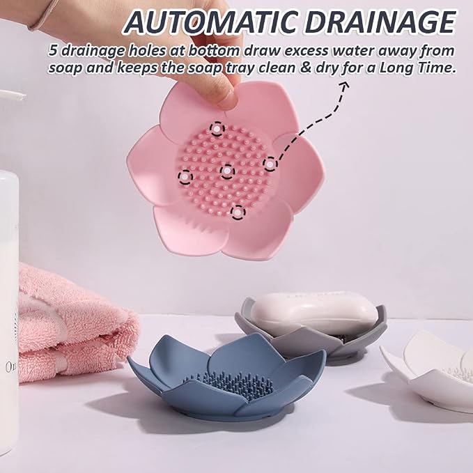 4 Pack Silicone Soap Tray Dishes Soap Holder Saver Draining Bathroom Shower Sink Bathtub
