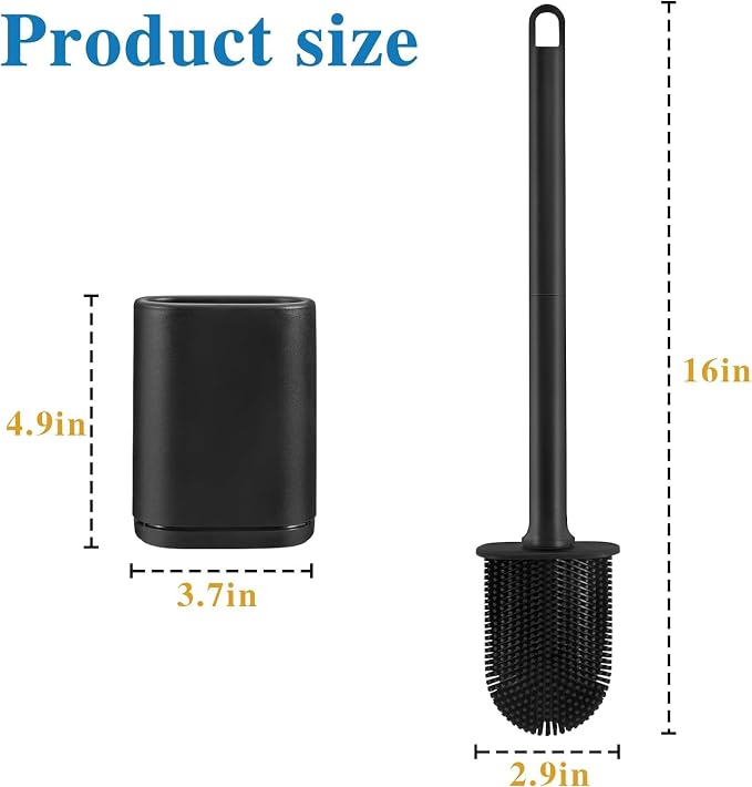 Silicone Toilet Brush and Holder, Wall Mounted No Rust Problem Black | Small and compact , Flex, Flat head, Scrubber, Ergonomics, Modern, RV, Bendable, Matte, Hidden, Bathtub, Modern, Hidden, TPR