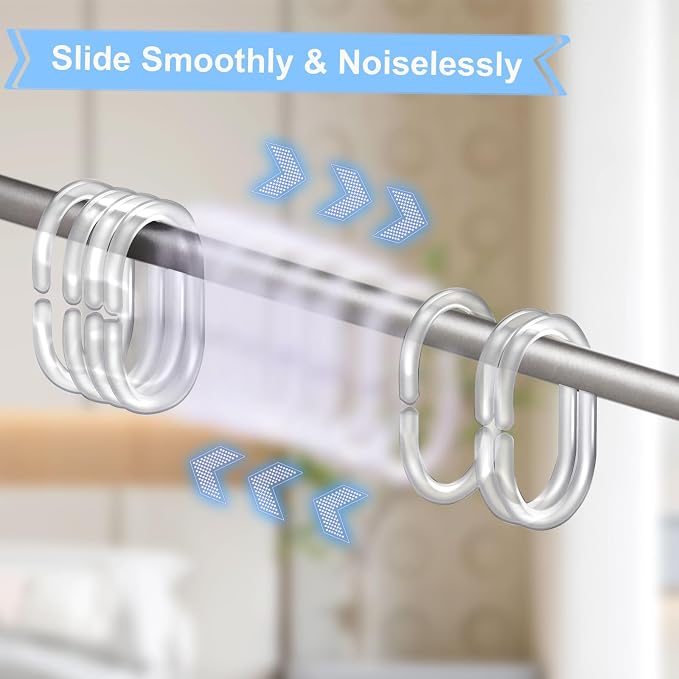 48 PCS Shower Curtain Rings, Plastic Clear Shower Curtain Hooks, C-Shaped Rings Hook Hanger for Shower Curtain Bathroom Window Rod