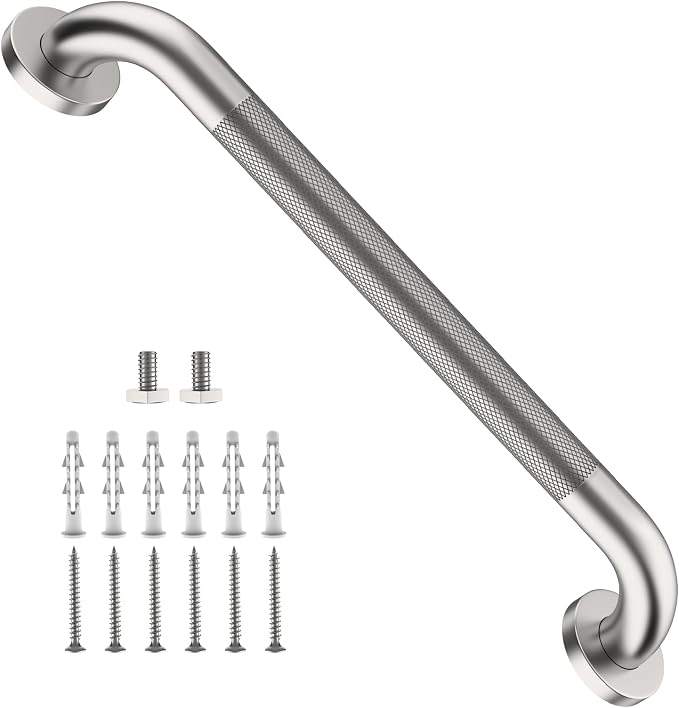 ZUEXT 20 Inch Brushed Nickel Anti Slip Shower Grab Bar with Knurled Grip | Bathroom Balance Support Rail, Assist Handle for Handicap Seniors, Wall Mount Stainless Steel Bath Safety Handrail, 1.25" Dia