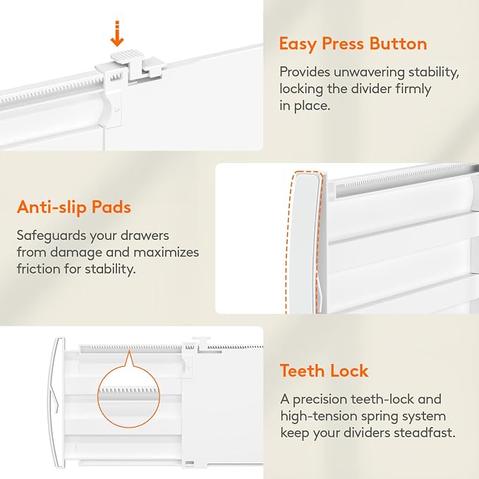 Lifewit 5" Tall Drawer Dividers, Adjustable Deep Drawer Organizer Clothes | 5 Pack 11.5"-18.5" Expandable White Plastic Separators for Dresser, Kitchen, Cabinet, Closet, Office Organization & Storage