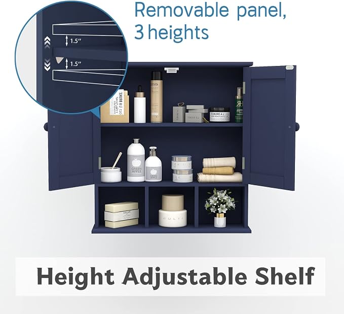 TaoHFE Blue Bathroom Over The Toilet Storage Cabinet | Wall Medicine Cabinet Organizer With 2 Door Adjustable Shelves,Wooden Modern Bathroom Shelves Wall Mounted Laundry Room