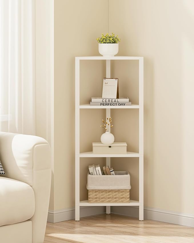 TUTOTAK Corner Shelf, 4-Tier Corner Bookshelf for Small Space | Narrow Display Corner Shelf Stand with Storage Rack, for Living Room, Bedroom, White BS05BW004