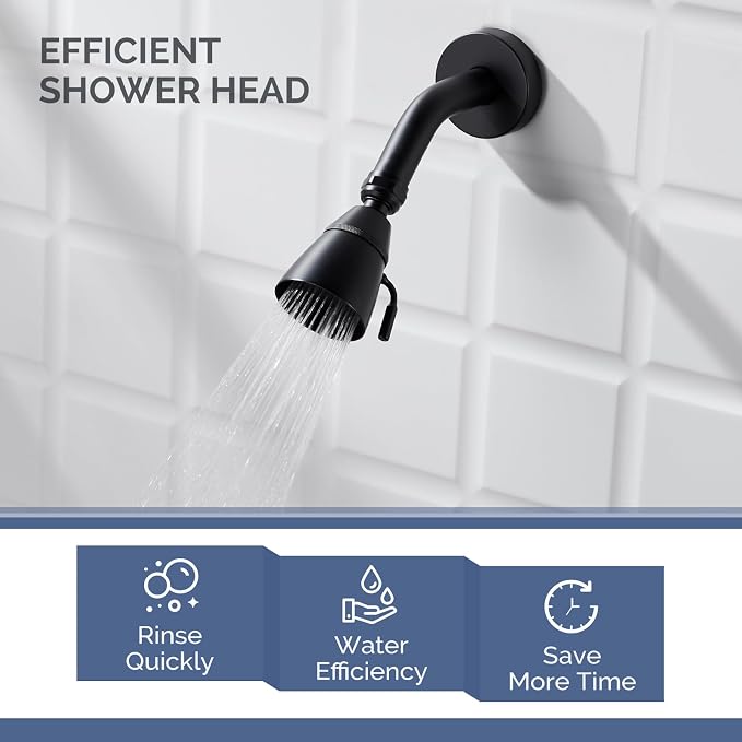 Angle Simple High Flow Shower Spray Head Adjustable, G 1/2, Matte Black | Brass, Swivel High Pressure Shower Head, Adjustable Angle and Water Flow, No Flow Restrictor, Easy to Wash Clean